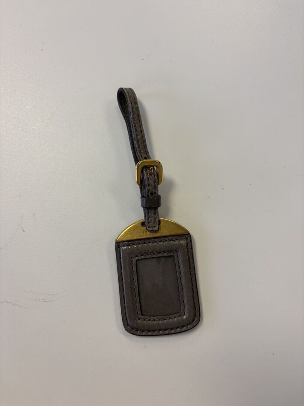 Prada Metallic Gray Leather Luggage Name Tag